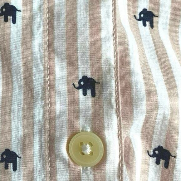 BANANA REPUBLIC Riley Elephant‎ Print Striped Button Down SZ M White Pink Preppy - Picture 7 of 10